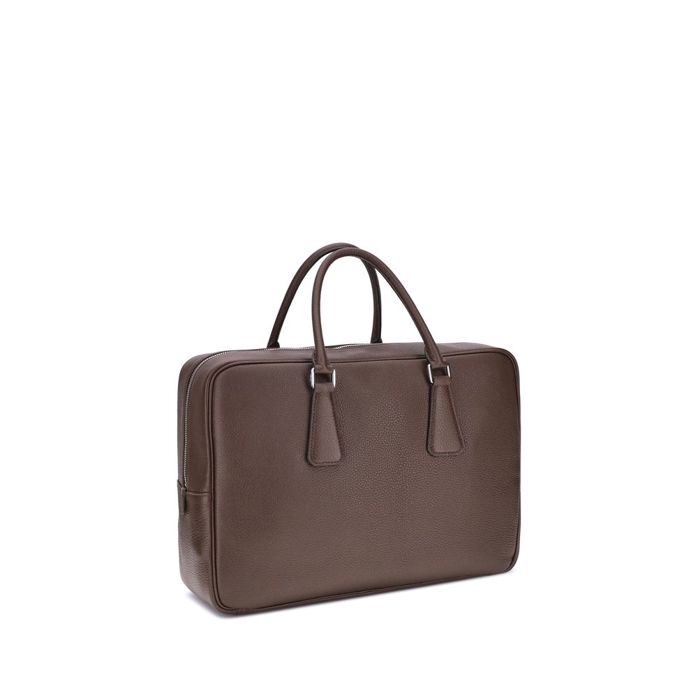 Prada Brown Calf Leather Bos Taurus Briefcase