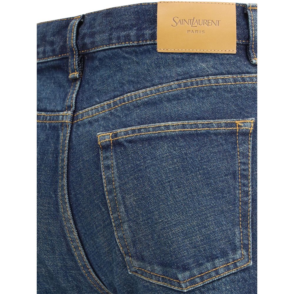 Saint Laurent Blue Cotton Straight-Leg Jeans