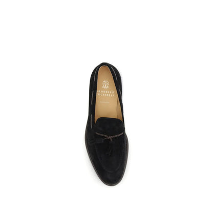 Brunello Cucinelli Black Calf Leather Bos Taurus Slip-On Loafers