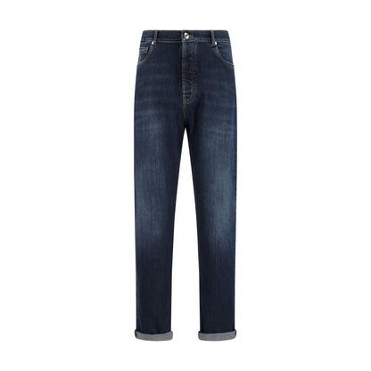 Brunello Cucinelli Blue Cotton Straight-Leg Jeans